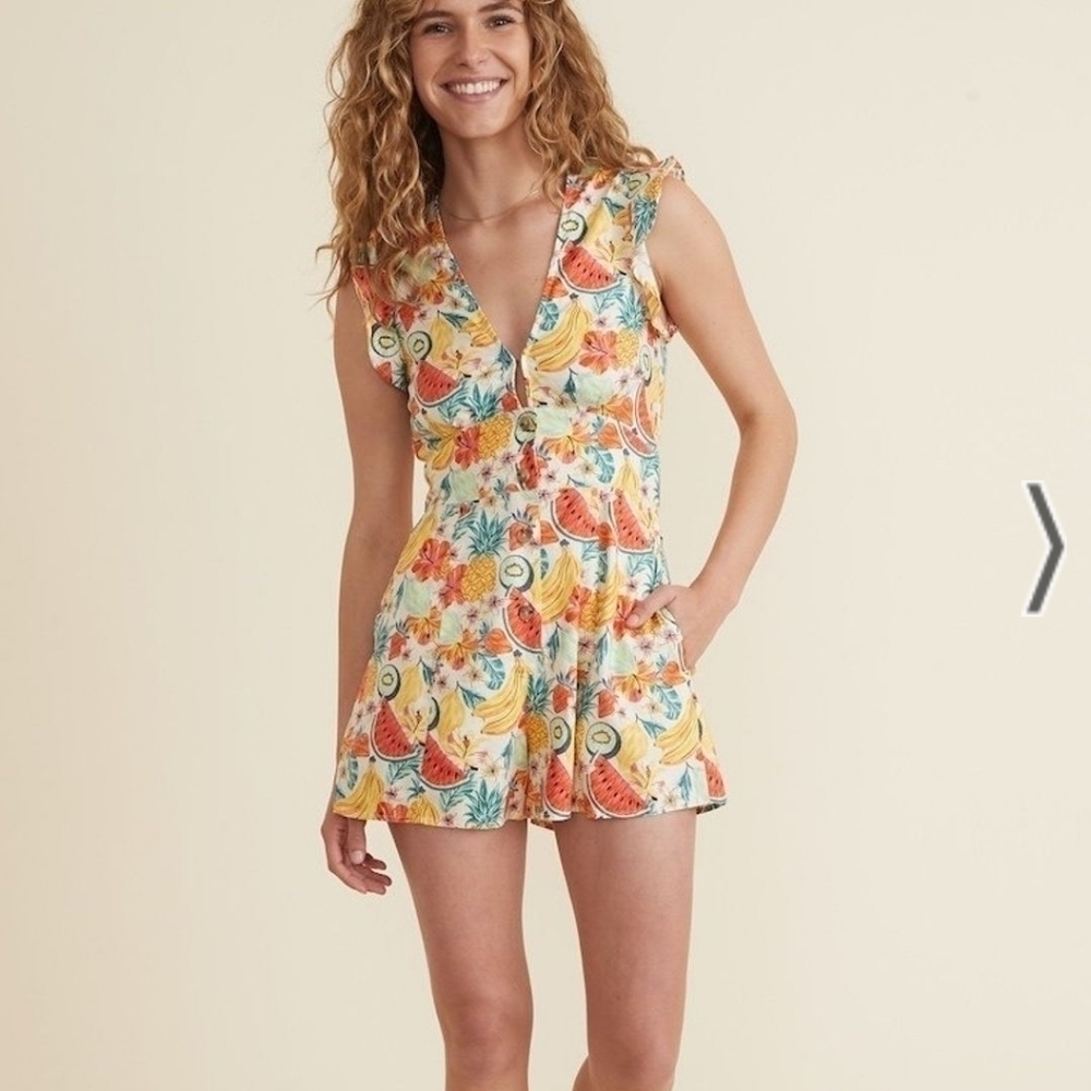 Marine Layer Camila Romper White Fruit Print
